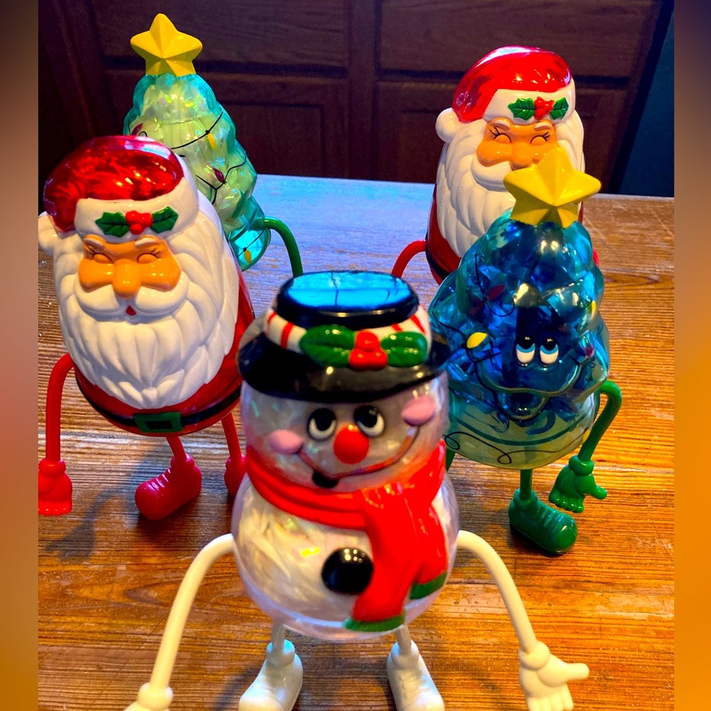 Five vintage Christmas opposable figurine candy holders